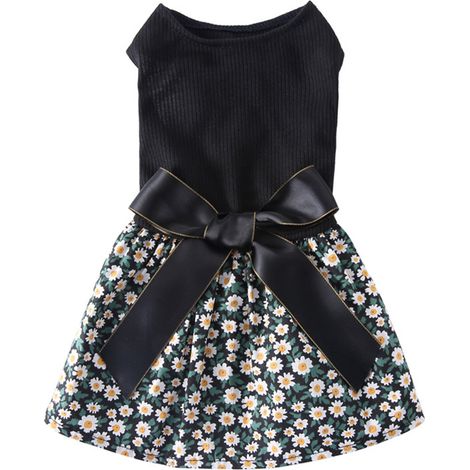 Robe florale pour chien, joli nœud au dos, tendance printemps-été, princesse pour animaux de compagnie, pour petits chiens et chats, noir XS (1/5)