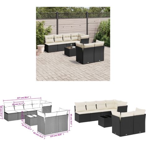 8-tlg. Garten-Sofagarnitur mit Kissen Schwarz Poly Rattan - Gartenmöbel - Outdoor Möbel - Rattan Sofa - Lounge Set - Esstisch - Home & Living (1/3)