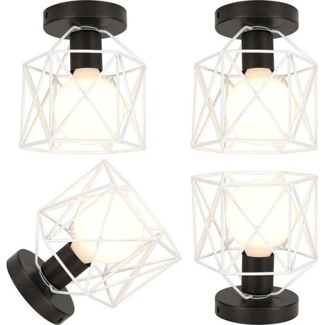 4pcs Plafonnier Industrielle en Métal Cage Carré,15CM Lustre Abat-jour Fer Luminaire Vintage Style Edison pour Salon Chambre (1/5)