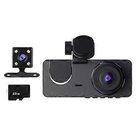 Caméra embarquée HD 1080p avec vision avant et arrière, 3 objectifs, enregistreur de voiture connecté sans fil.