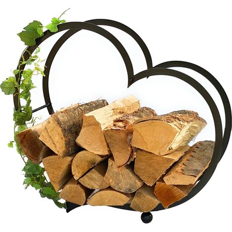 DanDiBo Kaminholzregal Innen Metall Herz Kaminholzständer 64 cm 181134 Holzkorb Kaminholzhalter Feuerholzhalter (1/5)