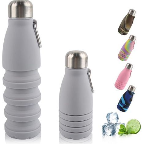 Gobelet pliable, gobelet de sport de 550 ml, portable, étanche et anti-fuites, idéal pour les voyages, le sport et les activités de plein air (gris) (1/5)