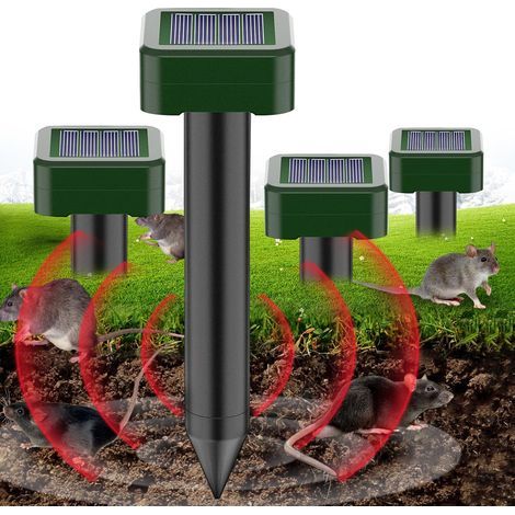4-teiliges Maulwurfabwehr-Set, solarbetriebenes Ultraschall-Maulwurfabwehrgerät für Rasen und Garten, vertreibt schnell Schlangen, Wühlmäuse, Eichhörnchen, Otter und Eidechsen (1/5)