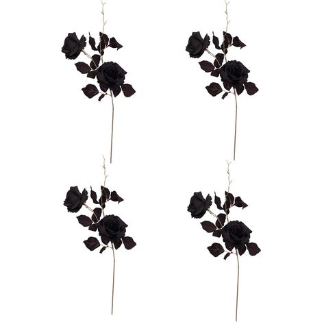 4 roses noires artificielles, fleurs artificielles-AquaForge (1/5)
