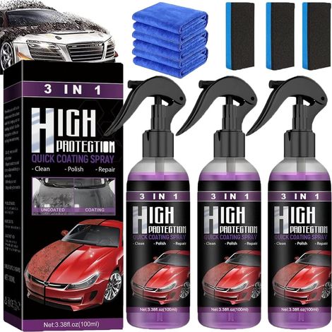 High Protection 3 en 1 Voiture Spray Nano Anti Rayures - Revêtement en Céramique Voiture Haute Brillance, Protection Longue Durée Crystal Coating (Pack de 3/Le plus populaire) (1/5)