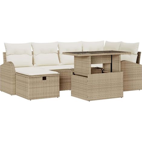 Maison Exclusive - Ensemble de canapé de jardin 7 pcs Beige Poly rotin (1/5)