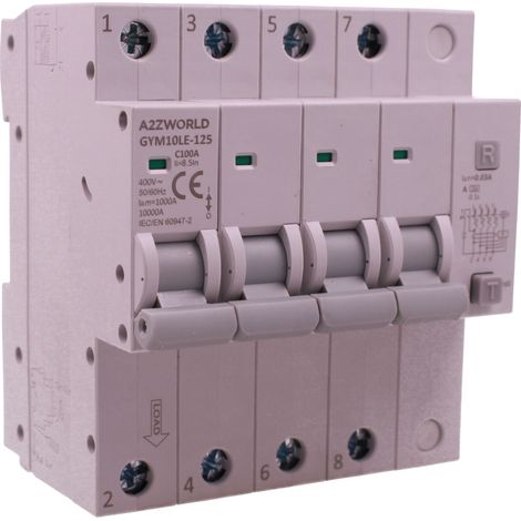 RCBO Interruttore Magnetotermico Differenziale Con Doppia Leva Tipo A Curva C 4P 4M 10kA 30mA, Diagnostica Visiva, AC 400V IP20, Disponibili 63A 80A 100A (C100A)