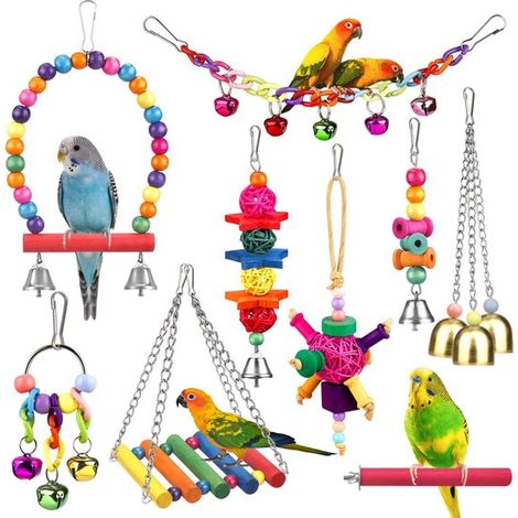 Juguetes para pájaros, 9 piezas, Cierre colgante de pico y garra, Escaleras, hamacas, Para varios tipos de perchas y juguetes para pájaros (1/5)