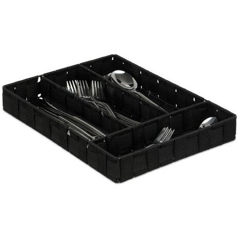Rangement à couverts, compartiments de tiroirs avec 4 blocs, les ustensiles de cuisine, 4,5x26x36 cm, noir (1/5)