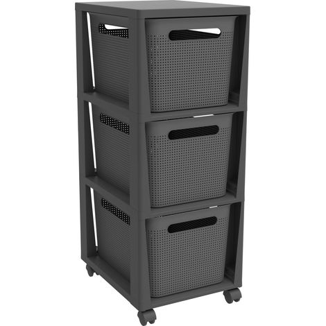 Rotho Schubladenbox Tower 3 x 16 L Brisen mit Rollen anthrazit Schubladenturm Schubladenregal