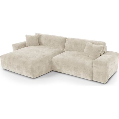 Canapé d'angle gauche 4 places en velours gaufré beige (1/5)