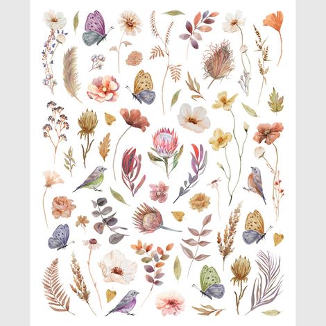 Sticker - Fleurs aquarelle bohèmes - 14x20 cm