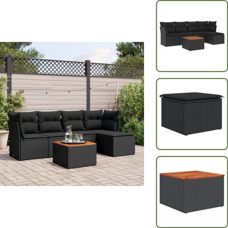 6-tlg. Garten-Sofagarnitur mit Kissen Schwarz Poly Rattan - Gartenmöbel Set - Esszimmergarnitur Outdoor - Lounge Möbel - Rattan Gartenset - Balkonmöbel (1/5)