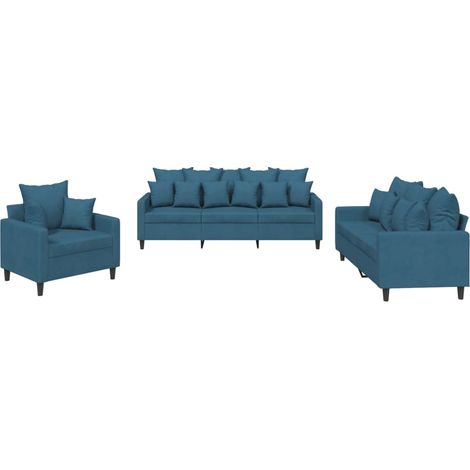 Maison Exclusive - Set di Divani 3 pz con Cuscini Blu in Velluto