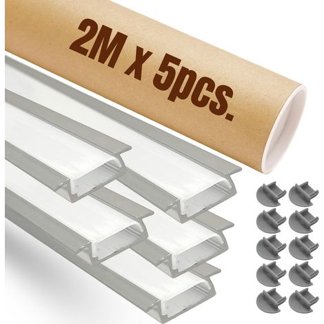 Evotrade – Pack Promo 2M X 5 Profils LED Encastrables En Aluminium Avec Cover Et Embouts, Éclairage Intérieur Élégant, Couleur Aluminium