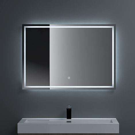 doporro® Specchio da Bagno Appeso a LED, Specchio per Bagno con Luce LED 1000x700mm Touch Control Specchio Senza Cornice Ramata di 5mm LED-Spiegel02