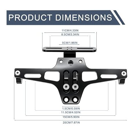 Support de plaque d'immatriculation pour moto, réglable, avec éclairage de plaque d'immatriculation, support de plaque d'immatriculation universel pour la plupart des modèles de moto courants (1/4)