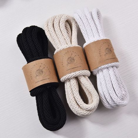 Lot de 3 rouleaux – Corde en coton de 10 mm avec âme en contreplaqué – 3 mètres par rouleau – Sangle/cordon de guidage (blanc/beige/noir) (1/4)
