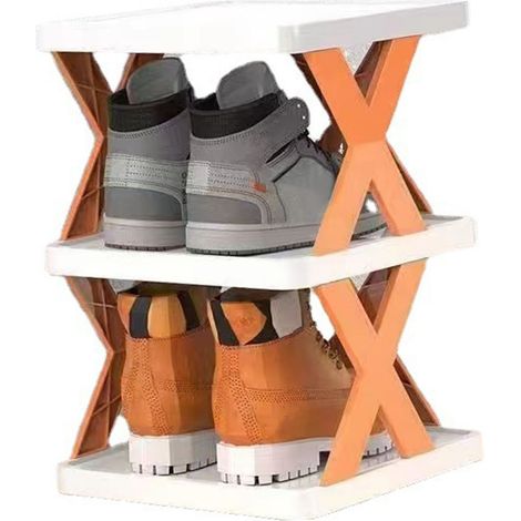 Porte-Chaussures Plastique Modulable à Étages Dépliable Économique 900g Multi-Fonctionnel DIY Intérieur 20x30x15cm Blanc 4 Pièces (1/5)