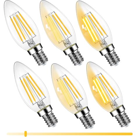 Ampoule LED E14 Bougie, 6W Ampoule LED Dimmable, Équivalent Incandescente 60W, 600LM Ampoule LED 2700K Blanc Chaud, Économie d'énergie pour Lustres, Lampes Murales,220V, Lot de 6 [Classe énergétique F (1/5)