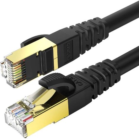 Câble Ethernet Cat 8, Cable Internet avec Connecteurs RJ45 Plaqués Or Réseau Haut Débit de 40 Gigabit/S - 2000 MHz – 2m Noir (1/4)