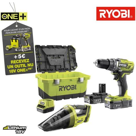 RYOBI 18 V OnePlus R18DD3-200 Pacchetto trapano e driver - RYOBI CHV182M Negozio vuoto - 2 x 2.0 Ah batterie LithiumPlus
