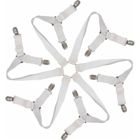 Tendeur Drap Housse Élastique Réglable 6-Voies - Attaches Draps Housses pour Matelas Ronds et Carrés (Blanc) (1/4)