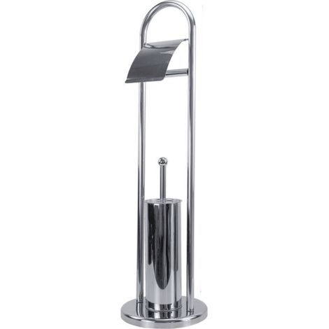 Piantana porta rotolo e scopino da terra per wc in metallo arredo bagno (1/2)