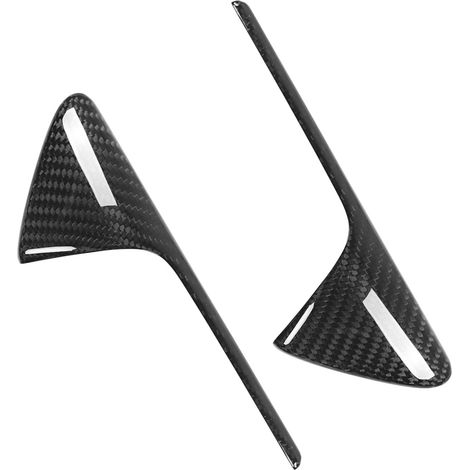 Une paire de baguettes de finition pour cache-aération de caméra d'aile latérale, en véritable fibre de carbone, compatibles avec la Tesla Model 3 SXY, finition fibre de carbone brillante. (1/5)