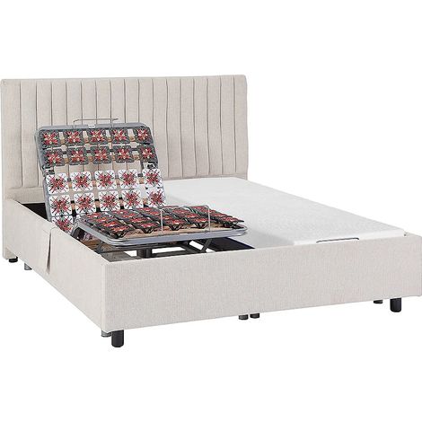 Lit électrique de relaxation déco tout plots + matelas mémoire de forme - 2 x 70 x 190 cm - Tissu - Beige - SASORA de YSMÉE (1/5)