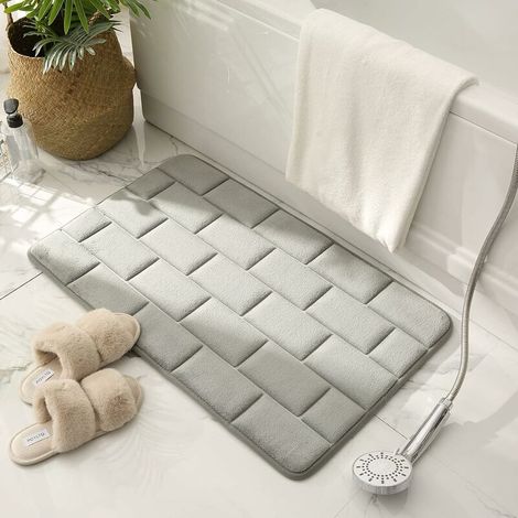 Tapis de bain antidérapant en mousse à mémoire de forme, tapis de bain absorbant, tapis de bain lavable, tapis de douche 40×60cm (gris) (1/5)