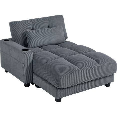 Schlafsofa mit Kissen, Schaumstoffpolsterung, umwandelbar in ein Bett, Getränkehalter, grau