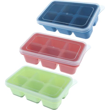 Moule A Glace - En Silicone Alimentaire - 6 Cubes Par Moule - Avec Couvercle Amovible - Pour Whisky Cocktails Et Boissons Fraiches - Lot De 3 (1/5)