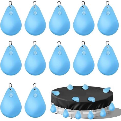 Set di 12 sacche d'acqua per coperture per piscine con ganci, Sacche d'acqua resistenti per coperture per piscine, PVC, a prova di perdite, da appendere, riempibili, pesi per coperture invernali per p (1/4)