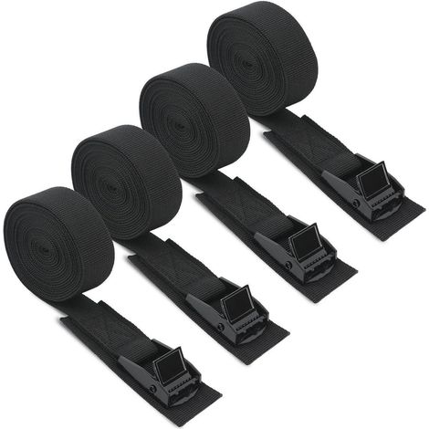 4er-Set Spanngurte 2,5m, 250kg Tragkraft, Schnellverschluss, Schwarz