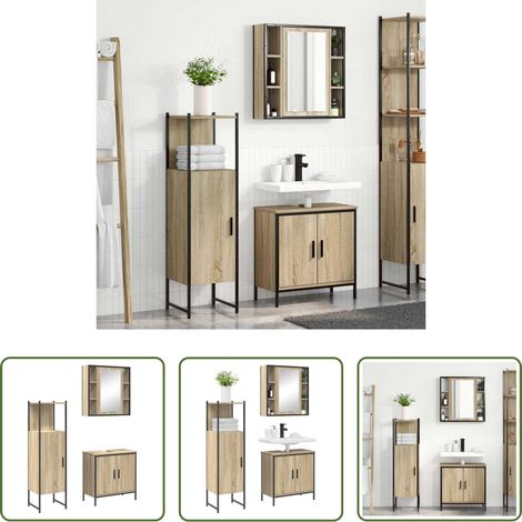 Spiegelschrank - Badezimmermöbel-Set mit Regal mit Tür 3 pcs Braun Holzwerkstoff (1/5)