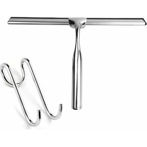 Raclette de douche en acier inox 26cm – Crochet sans perçage – Bande silicone longue pour nettoyage efficace – Salle de bain. miroir. carrelage (1/5)