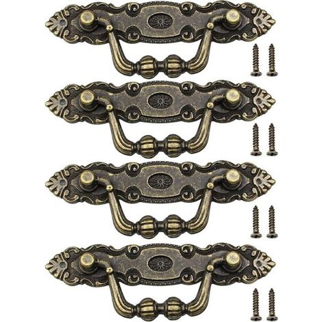 4 Pcs Vintage Drawer Handle Bronze Furniture Handle for Cabinet Door with Screws