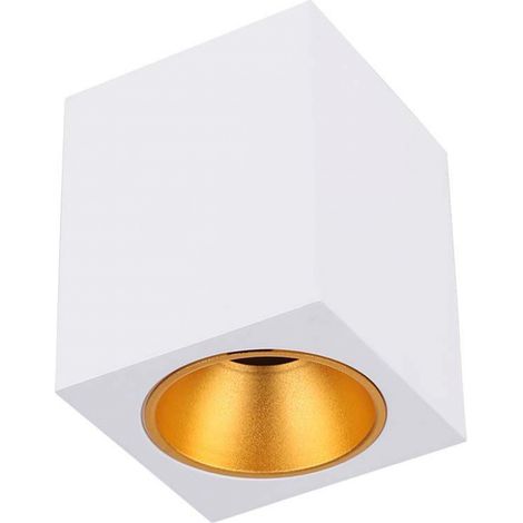 Soporte para foco LED V-TAC, montaje en techo cuadrado, GU10, cuerpo blanco en hierro y metal cromado, reflector oro rosa