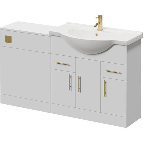 Alexander James Cento Gloss White 1450mm 3 Door Vanity Unit Toilet Suite - 1450mm - Brushed Brass 96mm Bar HandleWithout James Toilet Pan