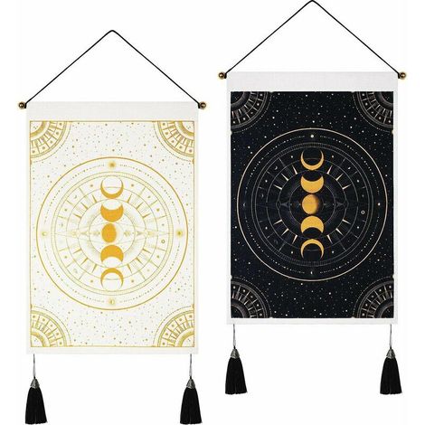 Lot de 2 tapisserie phases de lune tapisserie lune et étoiles tapisserie noir blanc tapisseries célestes tapisserie astrologie mystérieuse tenture murale pour chambre (13,8 x 19,7 pouces) (1/5)