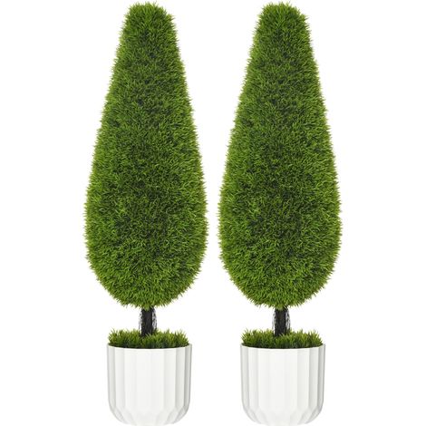 Coppia di cipressi artificiali 90 cm in vaso con muschio decorativo, verde MODENUIT (1/5)