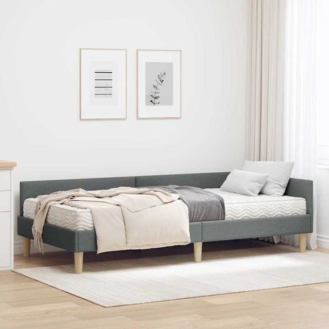 Cadre de lit d'angle avec matelas gris tissu platine et matelas mousse (2 pièces) (1/4)