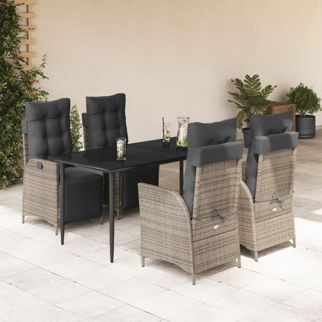 Ensemble à manger de jardin 5 pcs-Salon de jardin coussins gris résine tressée 229025 (1/5)