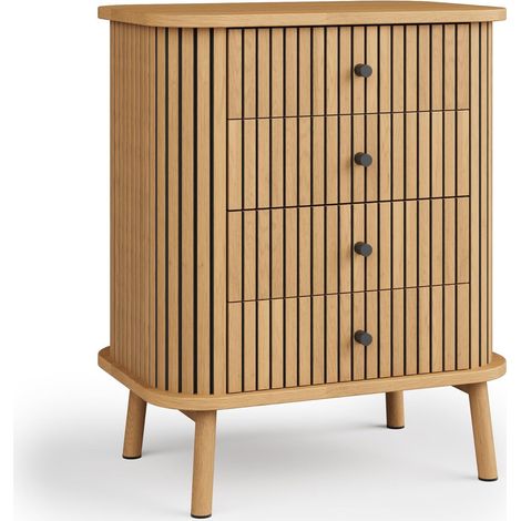Commode Moderne 4 Tiroirs Effet Bambou, Style Boho, Rangement Chambre et Salon, H 80 cm (1/5)