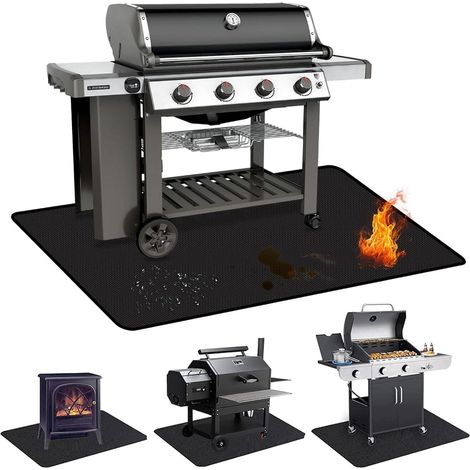 Outdoor BBQ Mat, 122x76cm Fireproof Outdoor Grill Mat, BBQ Fireproof Mat, Reusable, Easy to Clean, Waterproof Fireplace Mat, Suitable for All Grills (1/5)