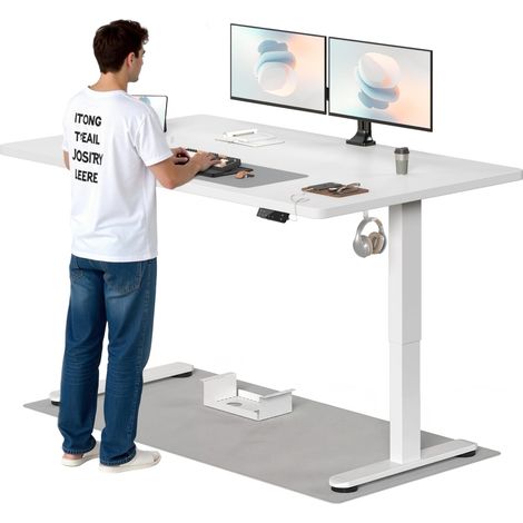 Bureau Assis Debout 160x80cm, Plateau Monobloc, 2 Moteur, Blanc (1/5)