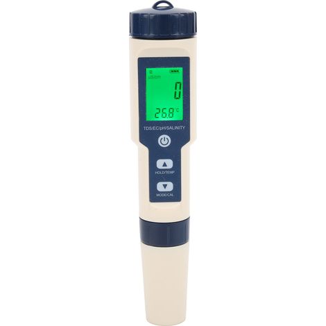 5-in-1 Wasserqualitätsmessgerät mit hintergrundbeleuchtetem Teststift für Wasser: pH/EC/TDS/SALZ/TEMPERATUR (1/5)