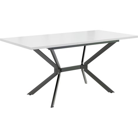 Mesa de Comedor Extensible para 4 a 6 Personas con Tablero Extensible, en MDF y Metal, Blanco y Negro (1/5)