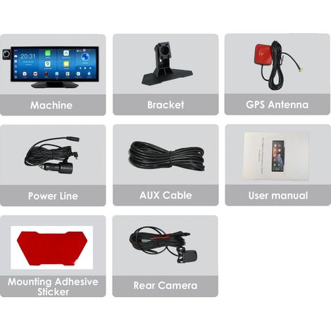 Lettore multimediale per auto, touchscreen, supporto per contenuti multimediali digitali, con telecamera posteriore (1/2)